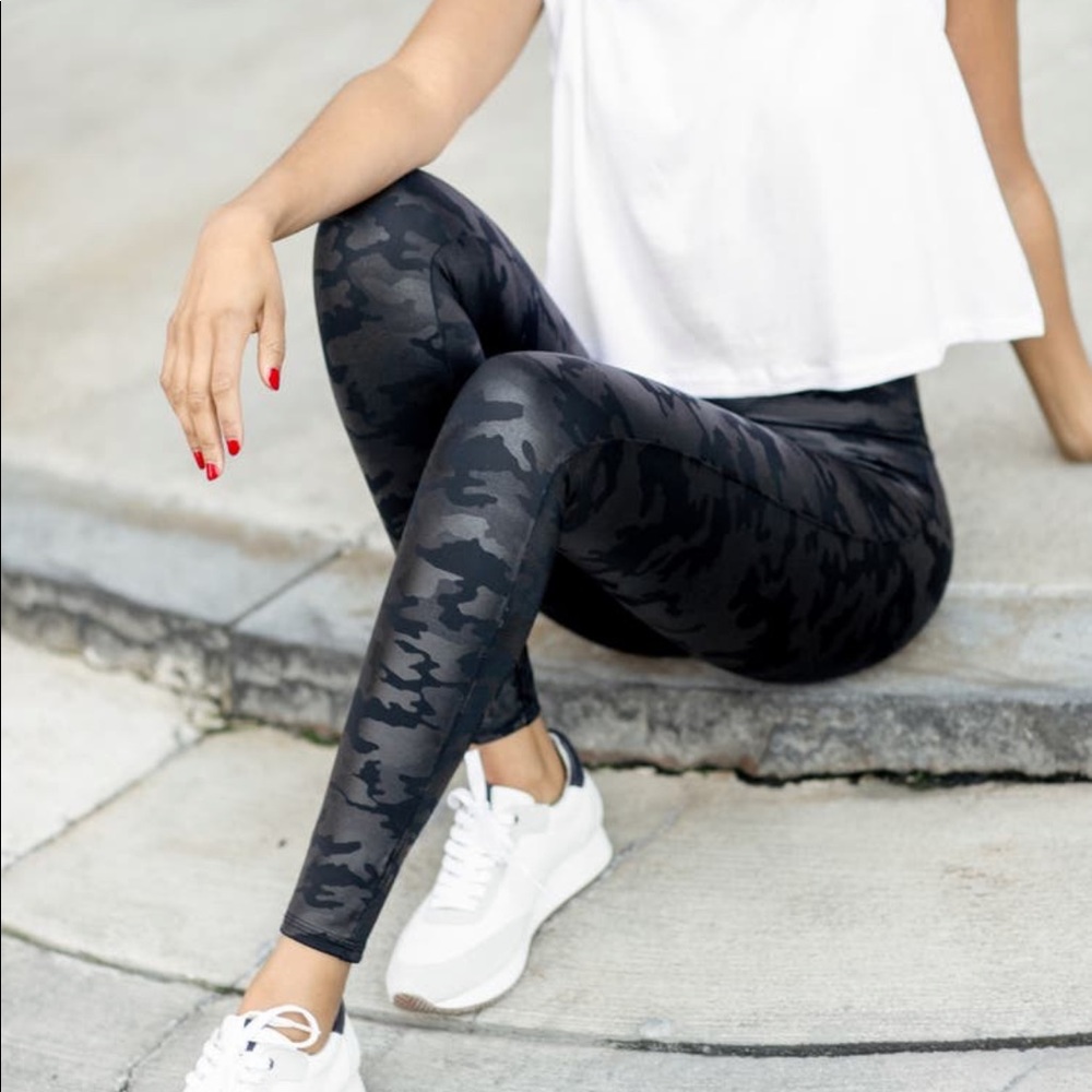 Spanx Faux Leather Camo Leggings